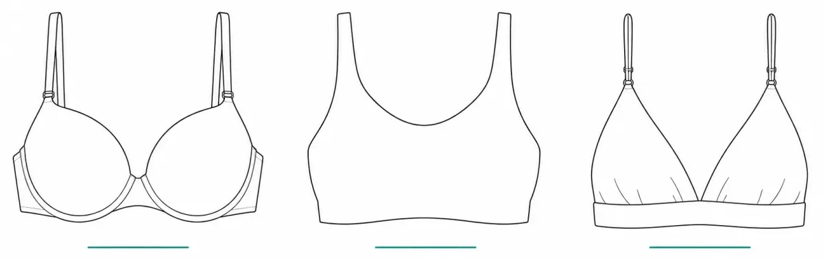 Three Aerie bra styles side by side: a lightly-lined Real Sunnie T-shirt bra, a smoothing wireless SMOOTHEZ bra, and a soft triangle bralette.